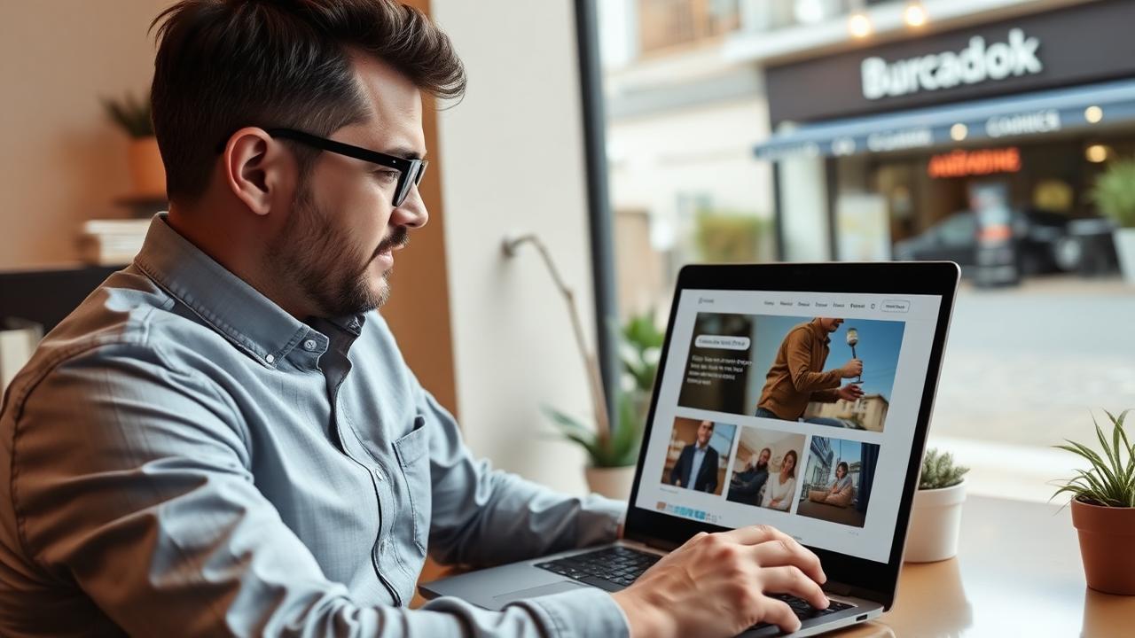 Pronar biznesi lokal në Kosovë duke shikuar webfaqen profesionale në laptop