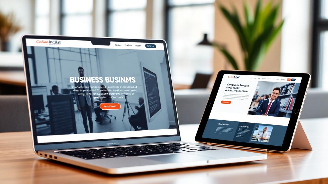 Webfaqe profesionale biznesi e shfaqur në laptop dhe tablet