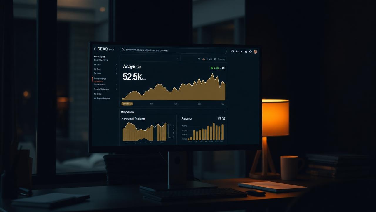 Dashboard i analitikës SEO me trafik organik dhe keyword rankings