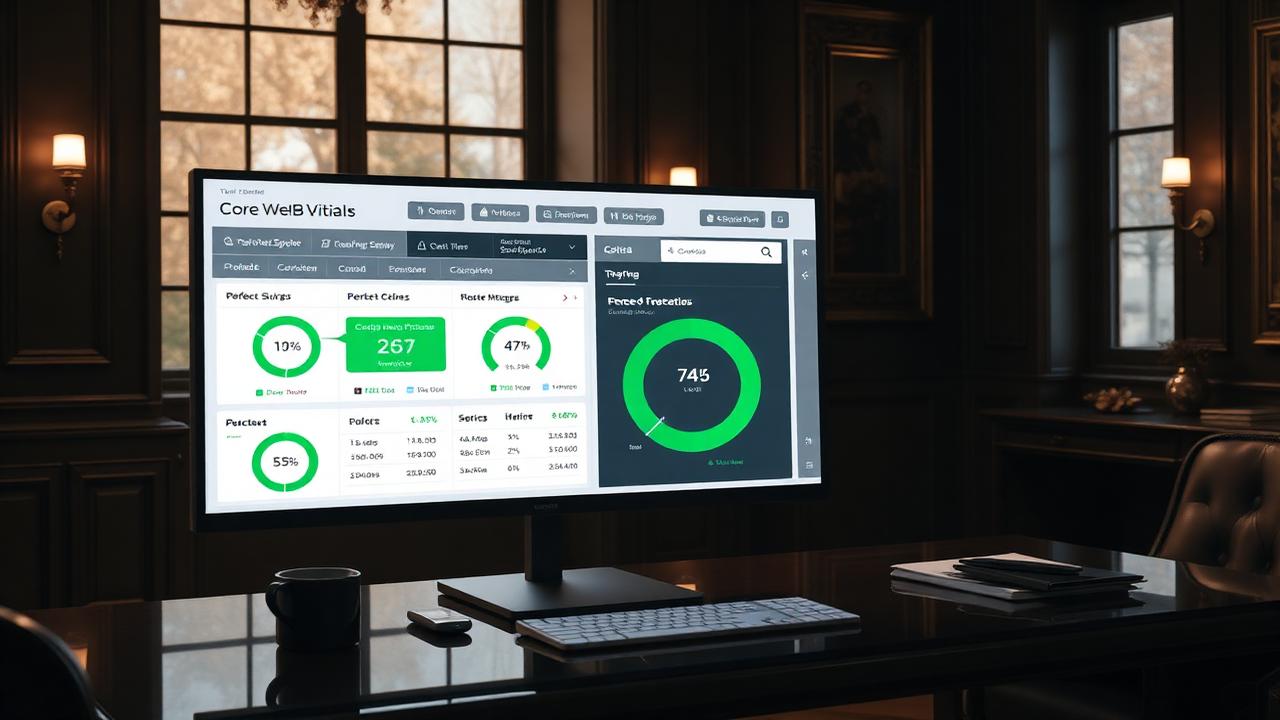 Dashboard i Core Web Vitals me nota perfekte të gjelbra për webfaqe